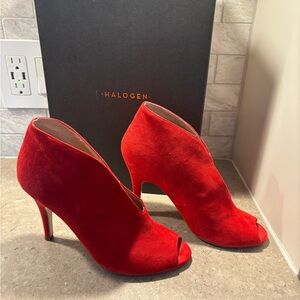 Halogen Red Suede Peep Toe Heels